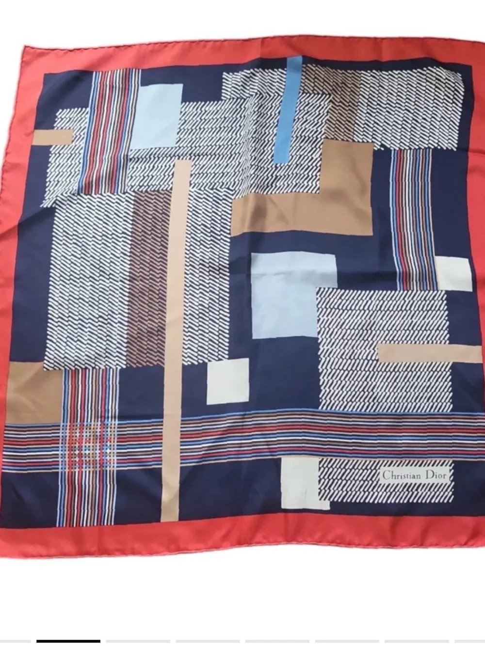 Dior Navy, Red and Cream Striped Signature Silk Scarf
